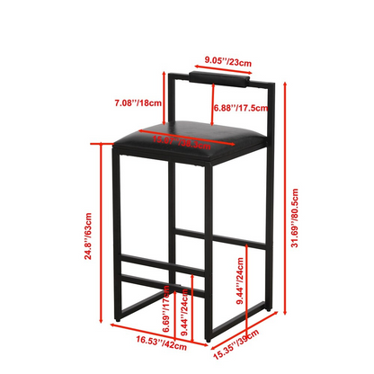 Set of 2 Black Bar Stools with Backrest and Footrest