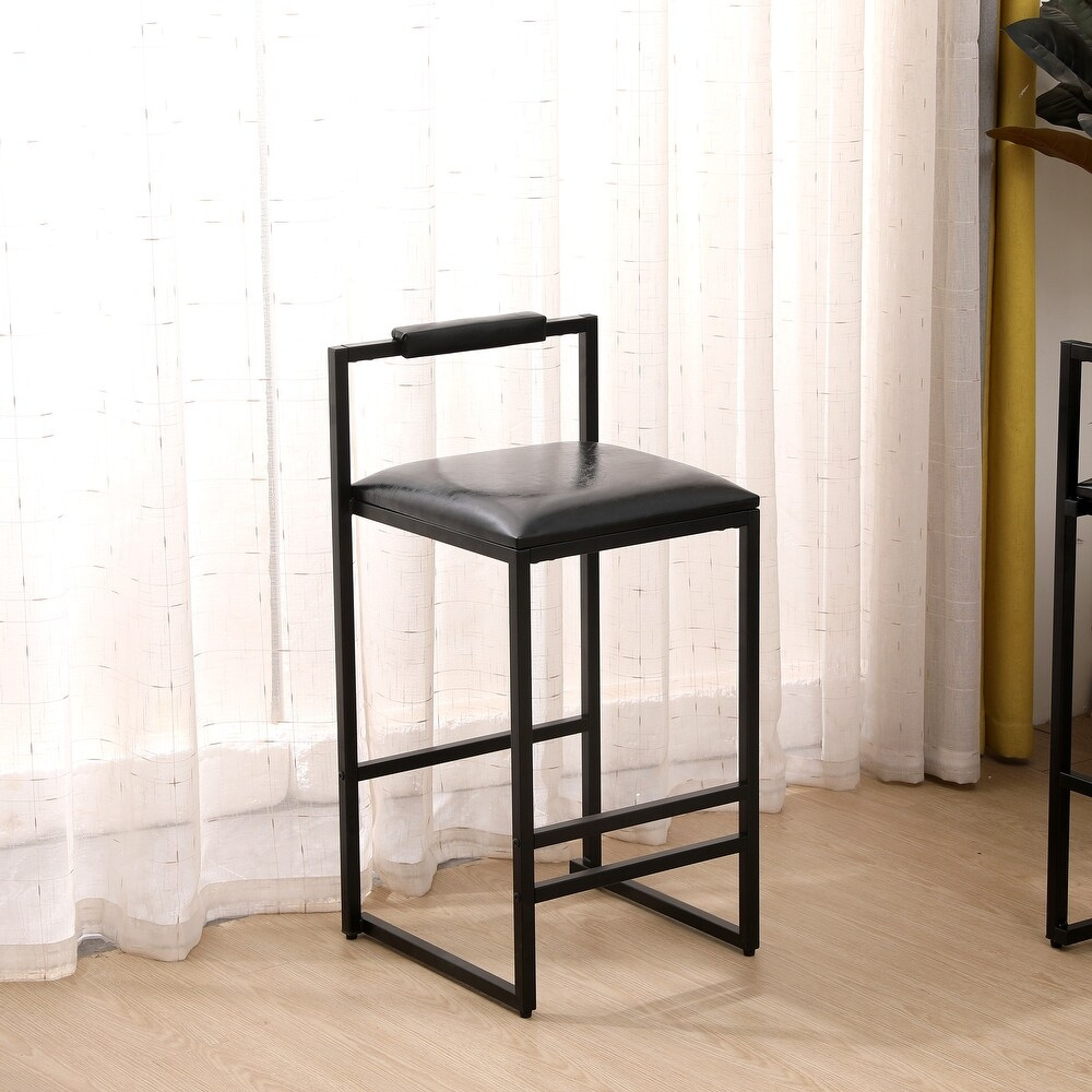 Set of 2 Black Bar Stools with Backrest and Footrest