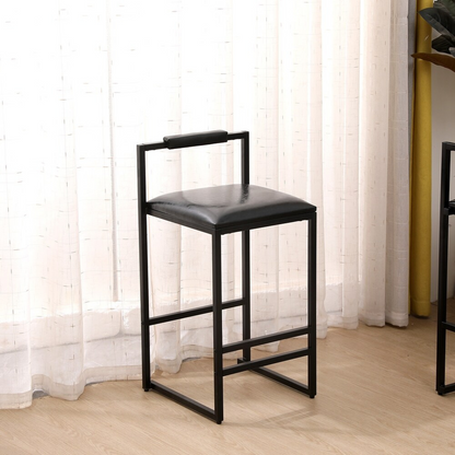 Set of 2 Black Bar Stools with Backrest and Footrest