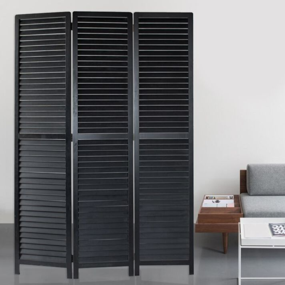 6ft Wood Room Divider Privacy Screen Black
