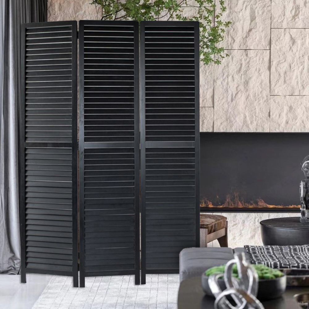6ft Wood Room Divider Privacy Screen Black