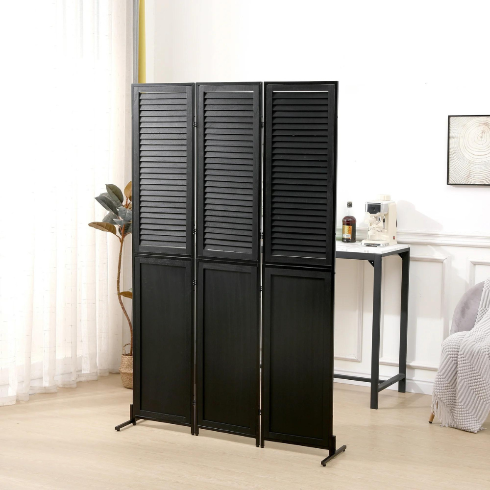 6ft Wood Room Divider Privacy Screen Black