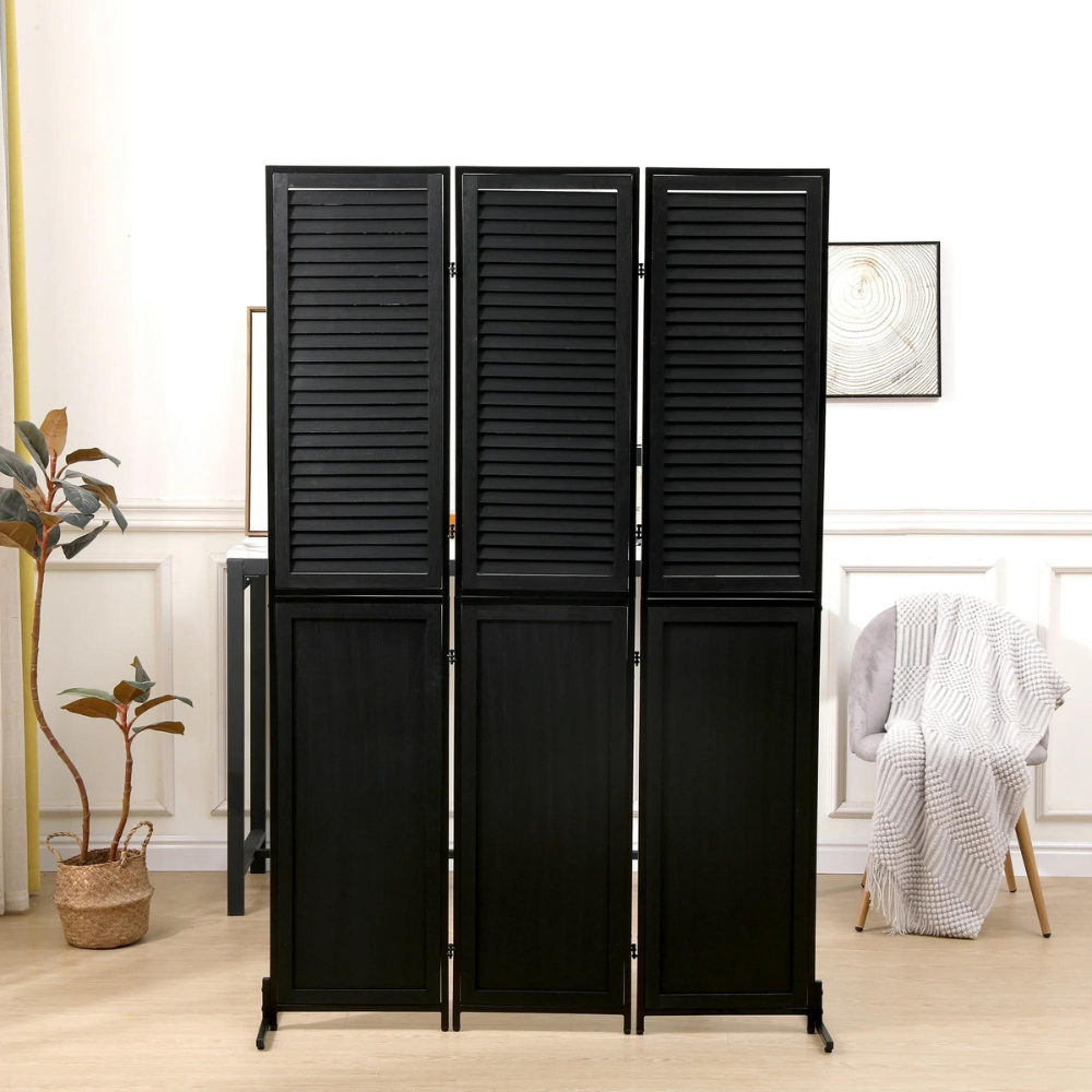 6ft Wood Room Divider Privacy Screen Black