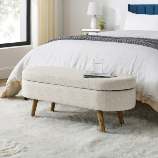 Ottoman Beige Oval Storage Bench