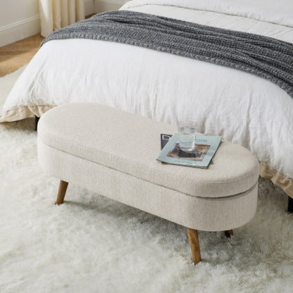 Ottoman Beige Oval Storage Bench