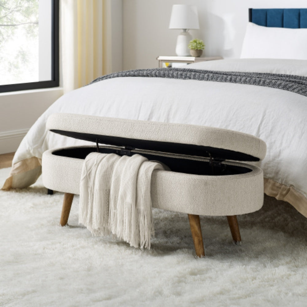 Ottoman Beige Oval Storage Bench