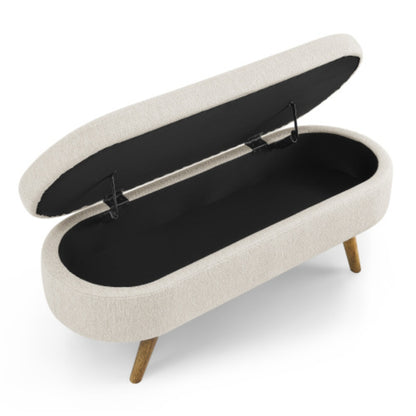 Ottoman Beige Oval Storage Bench