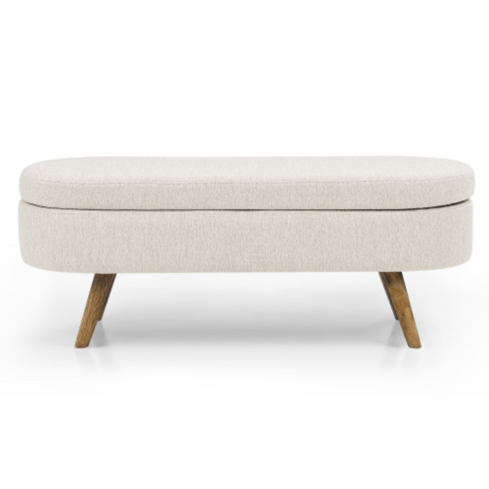 Ottoman Beige Oval Storage Bench