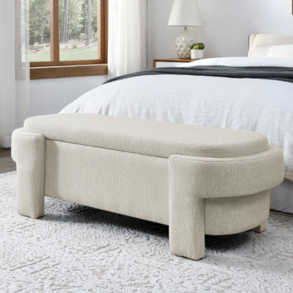 Linen Fabric Upholstered Storage Bench for Living Room