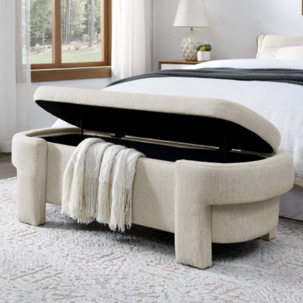 Linen Fabric Upholstered Storage Bench for Living Room