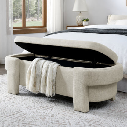 Linen Fabric Upholstered Storage Bench for Living Room