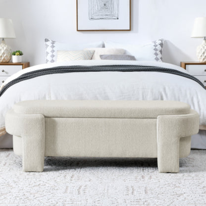 Linen Fabric Upholstered Storage Bench for Living Room