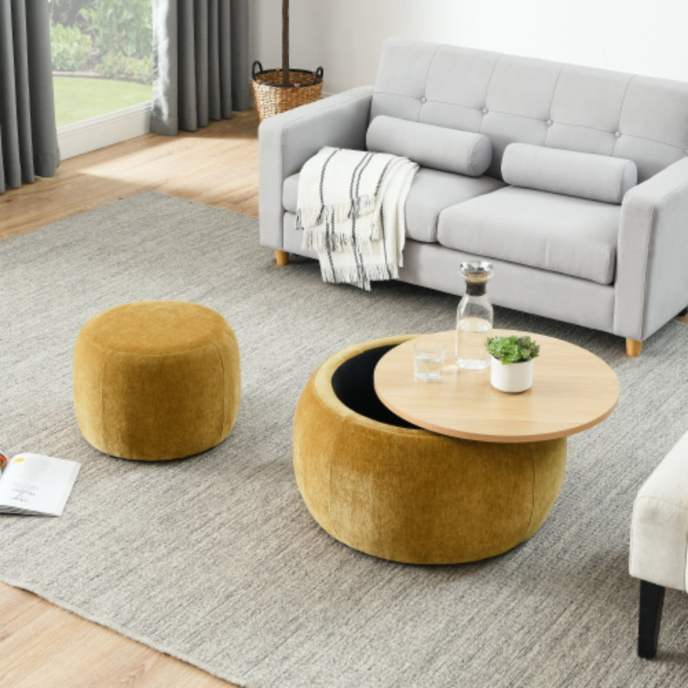 Round Storage Ottoman End Table 2 in 1 Multifunctional Design
