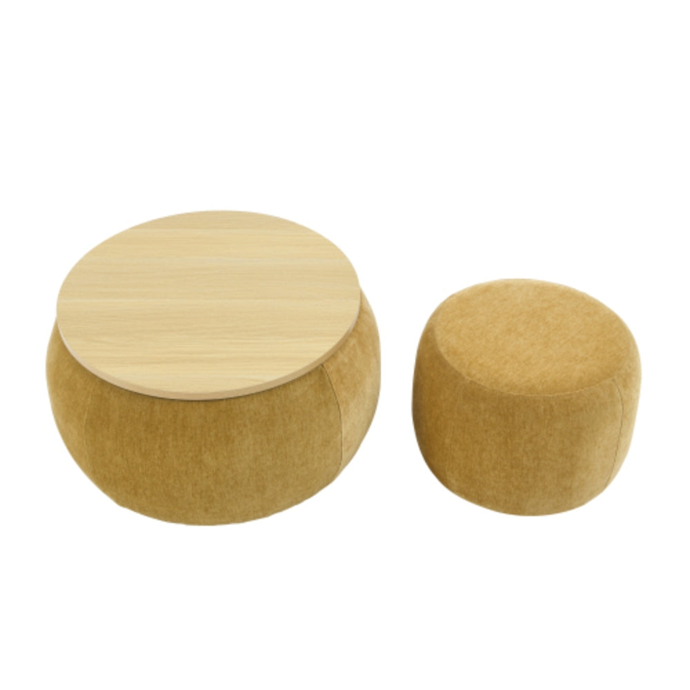 Round Storage Ottoman End Table 2 in 1 Multifunctional Design