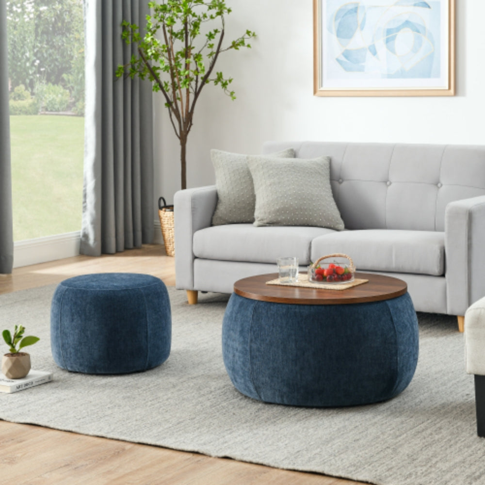 Round Storage Ottoman 2 in 1 Function End table and Ottoman