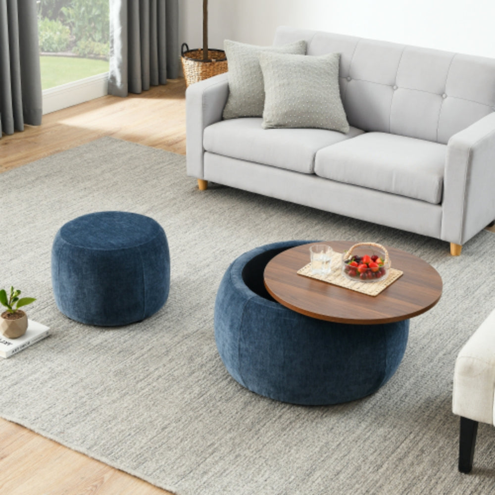 Round Storage Ottoman 2 in 1 Function End table and Ottoman