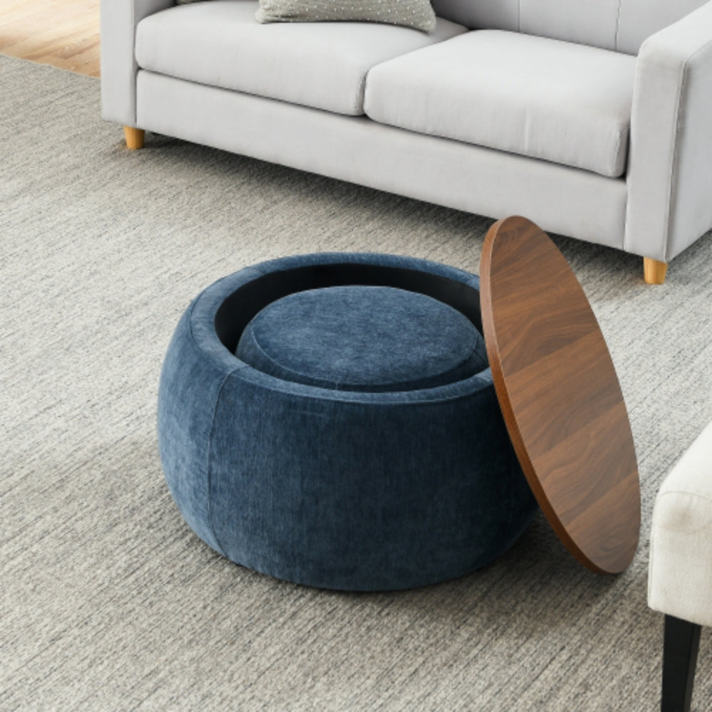 Round Storage Ottoman 2 in 1 Function End table and Ottoman
