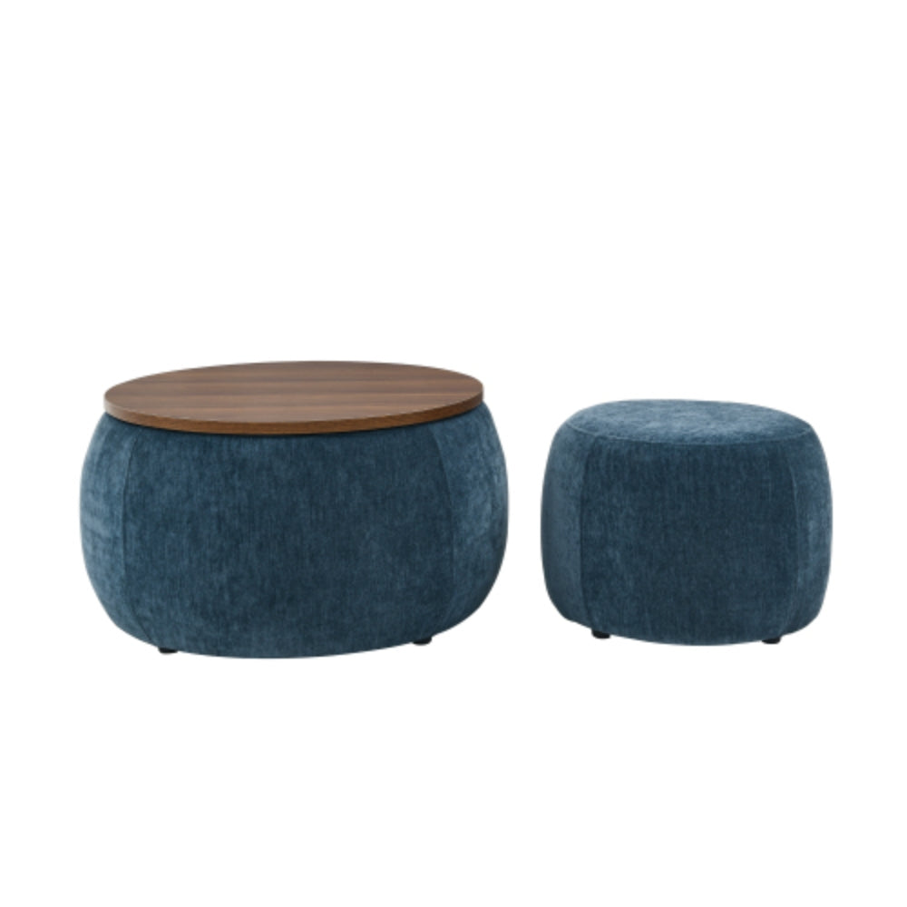 Round Storage Ottoman 2 in 1 Function End table and Ottoman