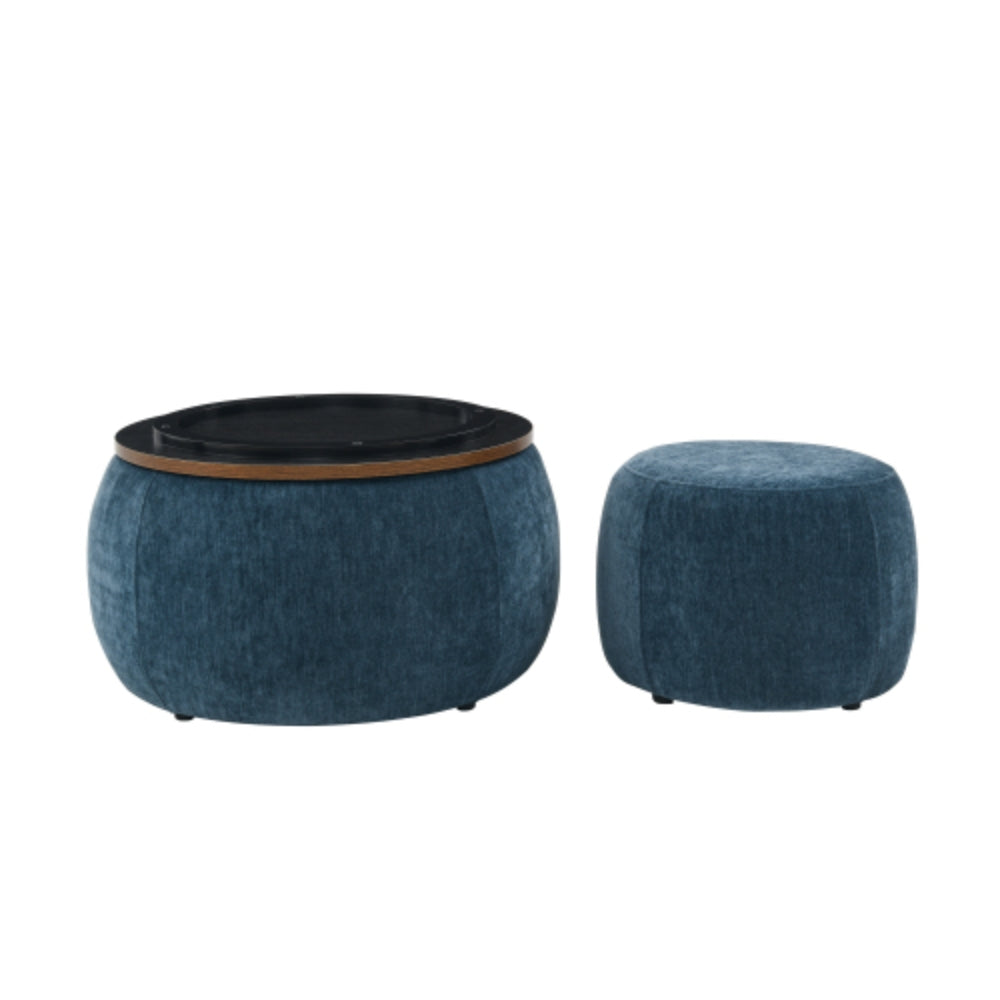 Round Storage Ottoman 2 in 1 Function End table and Ottoman