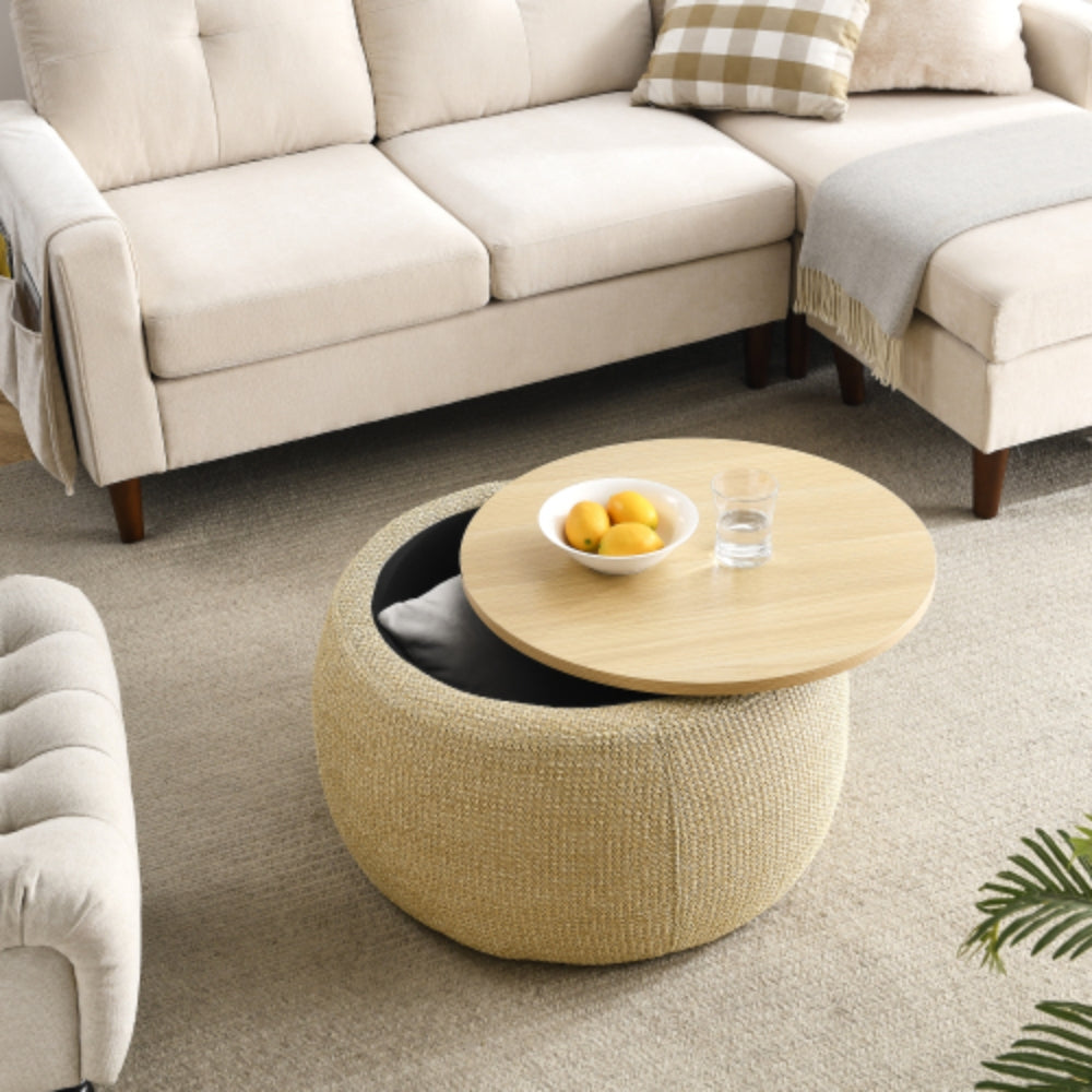 Versatile Round Storage Ottoman 2 in 1 End Table