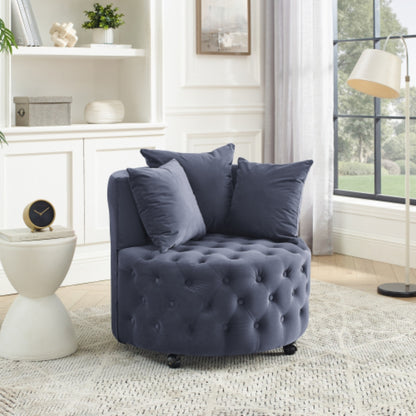 Velvet Upholstered Swivel Chair with Button Tufted Design and Movable Wheels