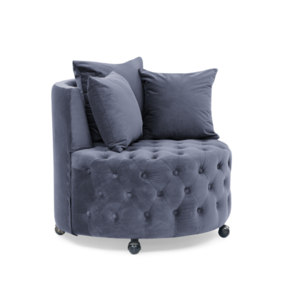 Velvet Upholstered Swivel Chair with Button Tufted Design and Movable Wheels