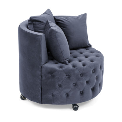 Velvet Upholstered Swivel Chair with Button Tufted Design and Movable Wheels