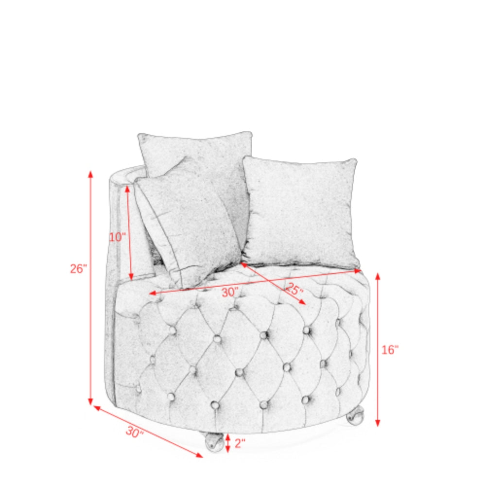 Velvet Upholstered Swivel Chair with Button Tufted Design and Movable Wheels