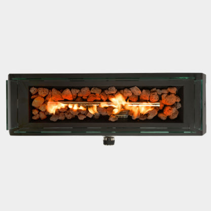 28 inch Portable Outdoor Tabletop Fire Pit with Glass Wind Guard and Lava Rocks