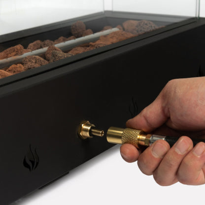 28 inch Portable Outdoor Tabletop Fire Pit with Glass Wind Guard and Lava Rocks