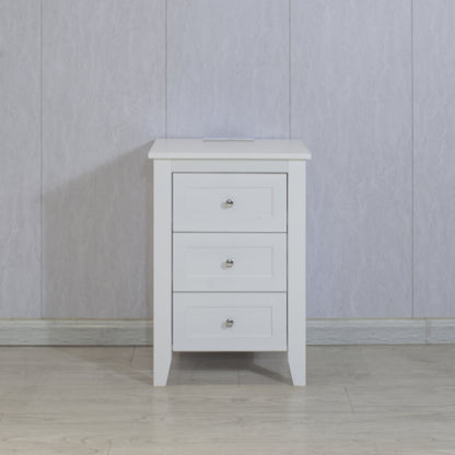 Modern 3 Tier White Drawers Nightstand with Charging Station USB Ports and Power Outlets
