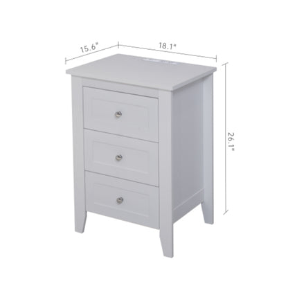 Modern 3 Tier White Drawers Nightstand with Charging Station USB Ports and Power Outlets