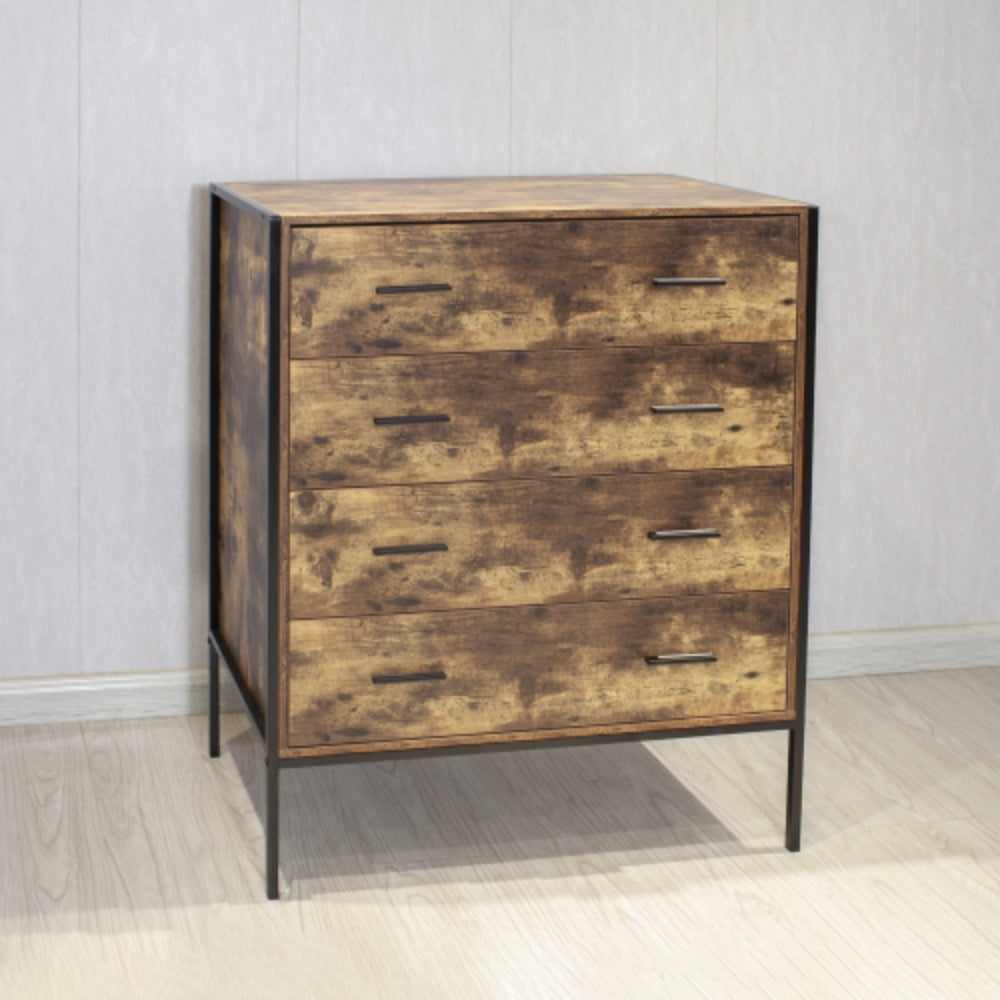 Industrial Style 4 Tier Drawer Dresser with Sturdy Steel Frame
