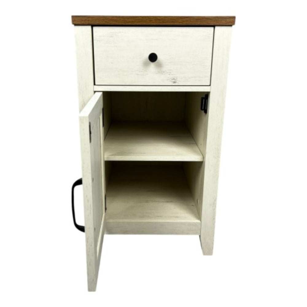 Farmhouse Brown and White End Table with Charging Station