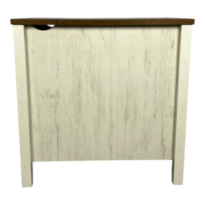 Farmhouse Brown and White End Table with Charging Station