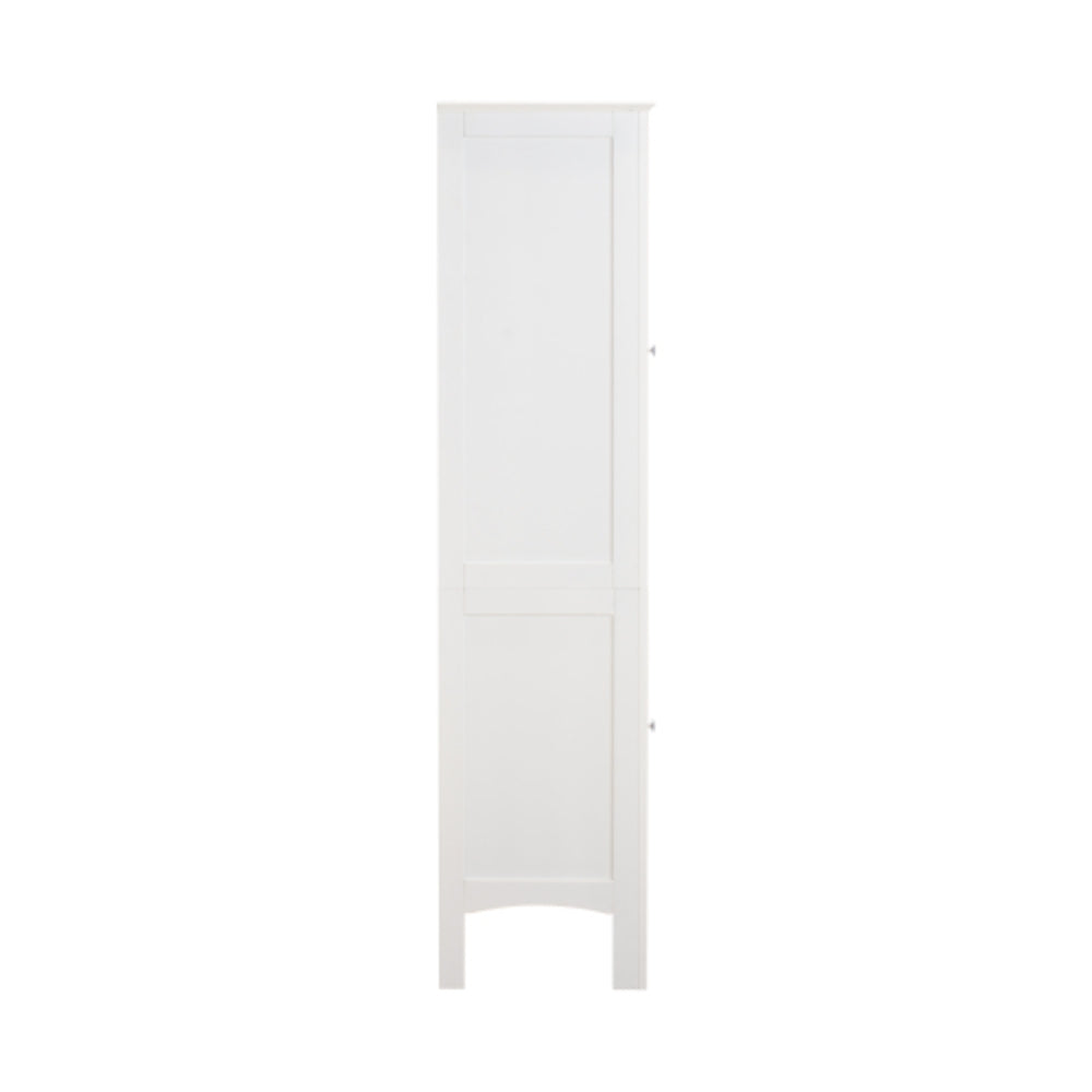 White Tall Narrow Tower Cabinet with 2 Shutter Doors and 5 Tier Shelves