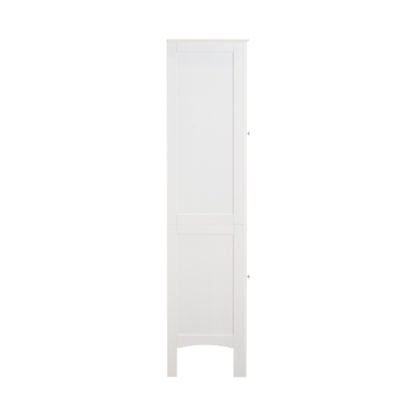 White Tall Narrow Tower Cabinet with 2 Shutter Doors and 5 Tier Shelves