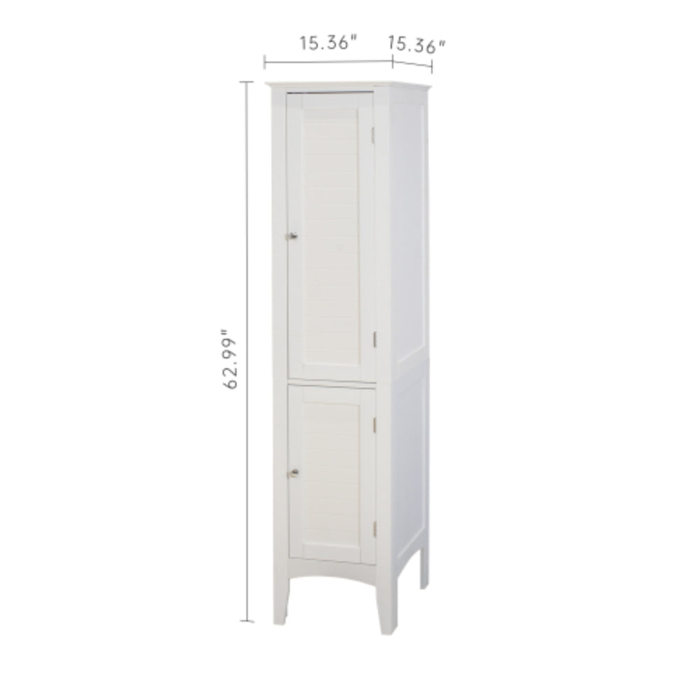 White Tall Narrow Tower Cabinet with 2 Shutter Doors and 5 Tier Shelves