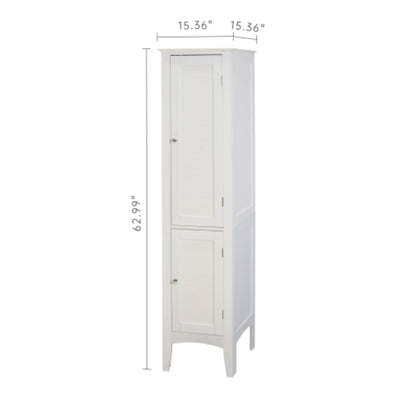 White Tall Narrow Tower Cabinet with 2 Shutter Doors and 5 Tier Shelves