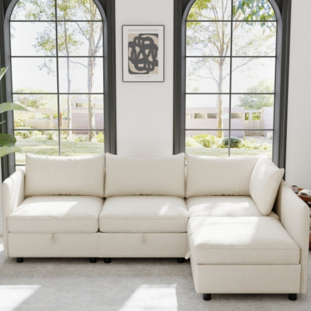 Beige Modular Sofa Side Armrests for Sectional Couch