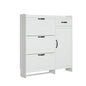 Spacious White Shoe Cabinet with 4 Doors and 1 Drawer