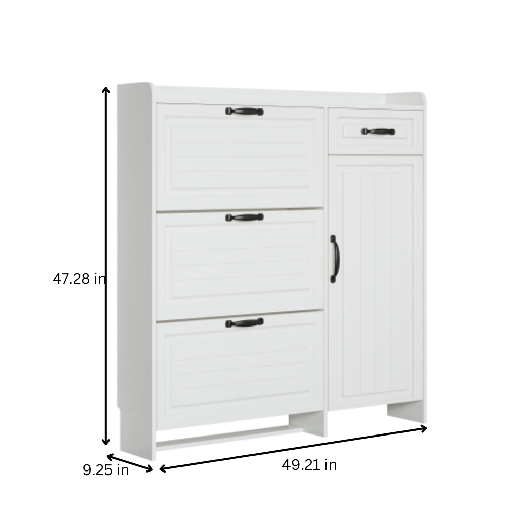 Spacious White Shoe Cabinet with 4 Doors and 1 Drawer