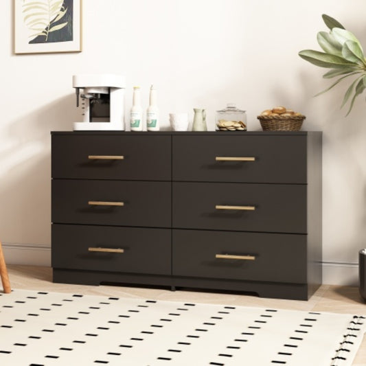 Stylish Black 6 Drawer Dresser with Gold Handles