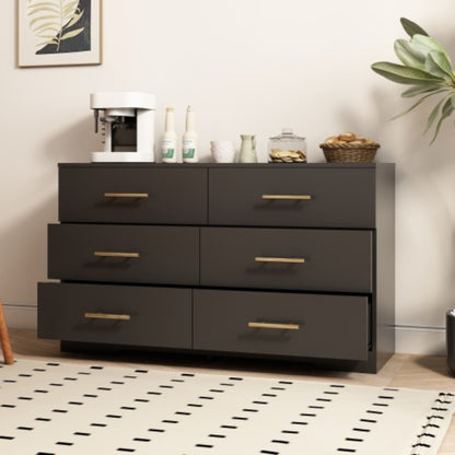 Stylish Black 6 Drawer Dresser with Gold Handles