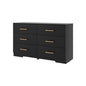 Stylish Black 6 Drawer Dresser with Gold Handles