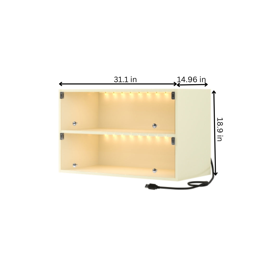 Off White Glass Door Shoe Box with RGB LED Light