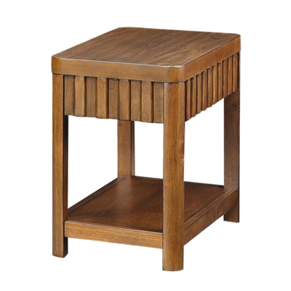 25 Inch Rectangular Farmhouse End Table with Storage Shelf in Walnut