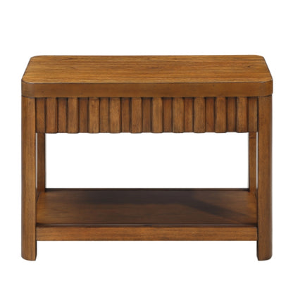 25 Inch Rectangular Farmhouse End Table with Storage Shelf in Walnut