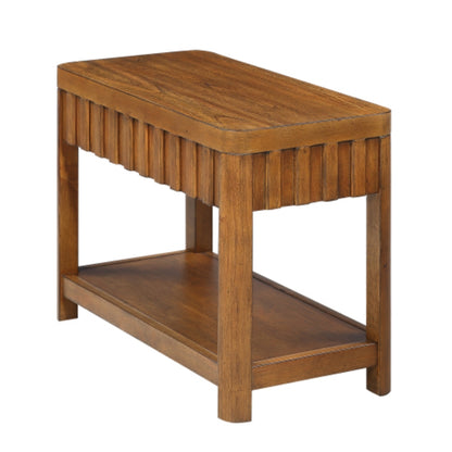 25 Inch Rectangular Farmhouse End Table with Storage Shelf in Walnut