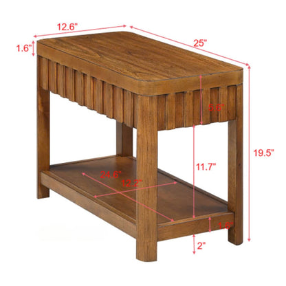 25 Inch Rectangular Farmhouse End Table with Storage Shelf in Walnut